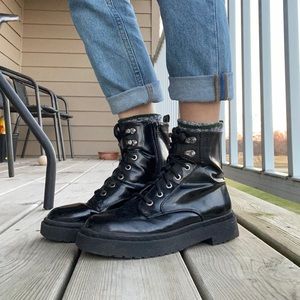 Topshop Black Patent Leather Combat Boots